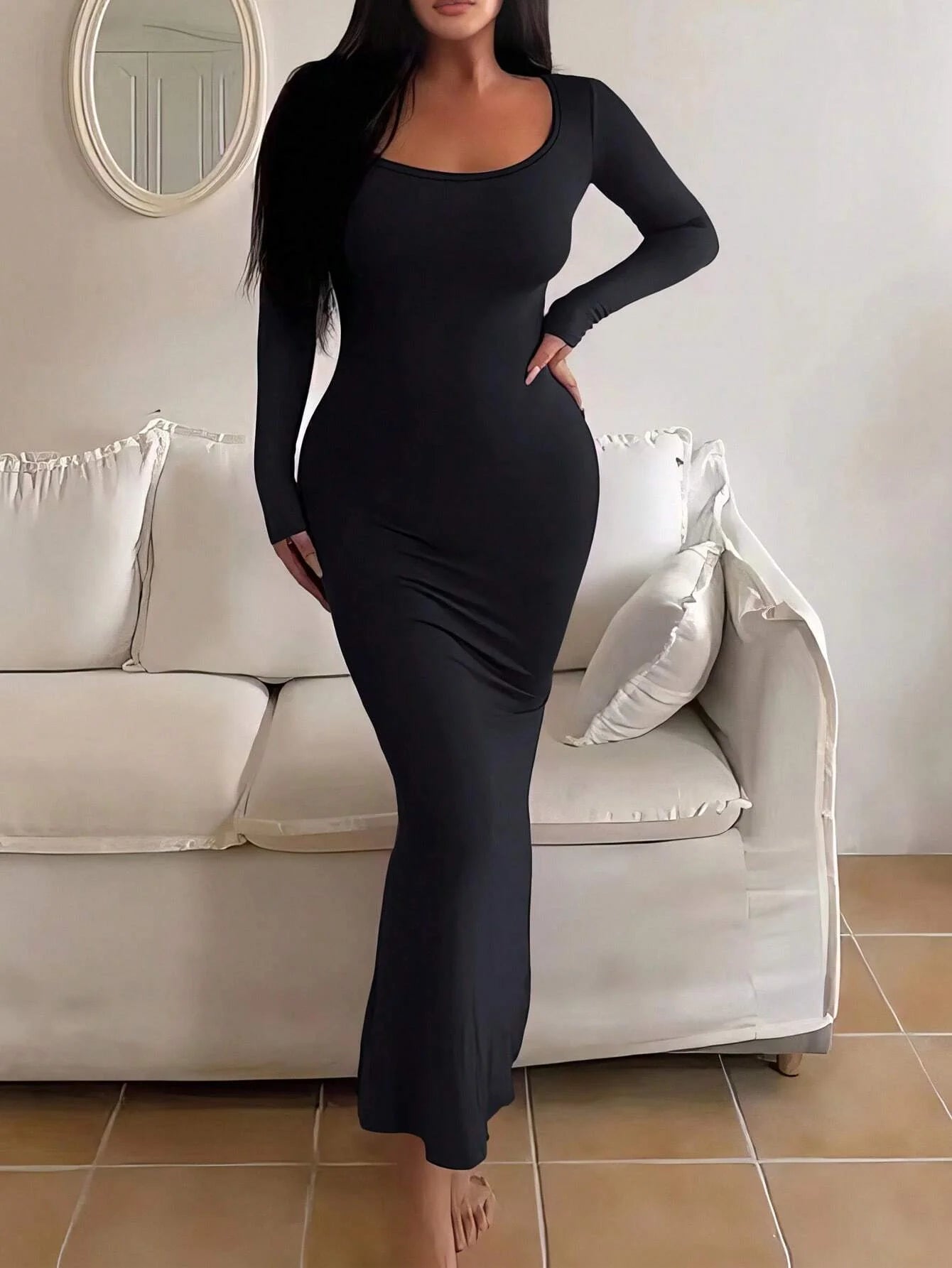 Sleek Fit Long Sleeve Dress – Minimalist & Chic Elegance